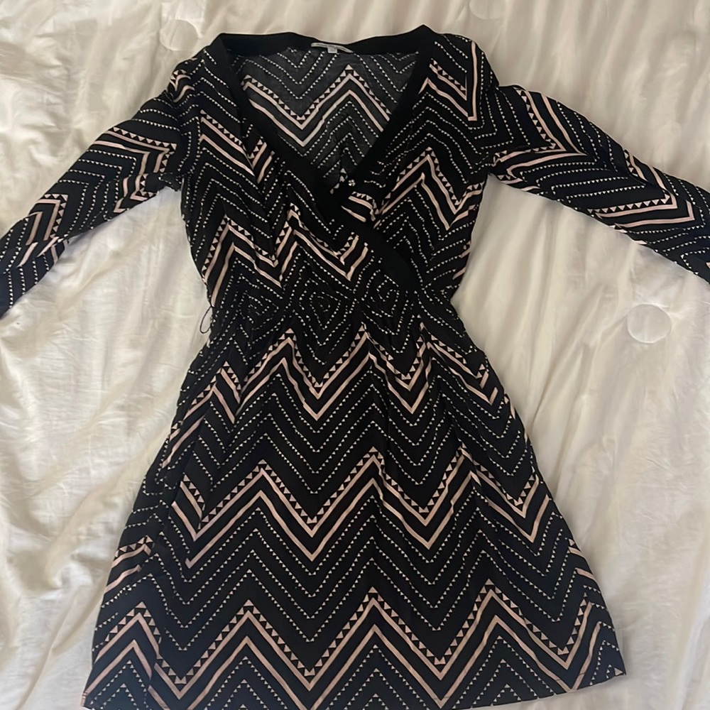 Black half sleeve dress with pink chevron design